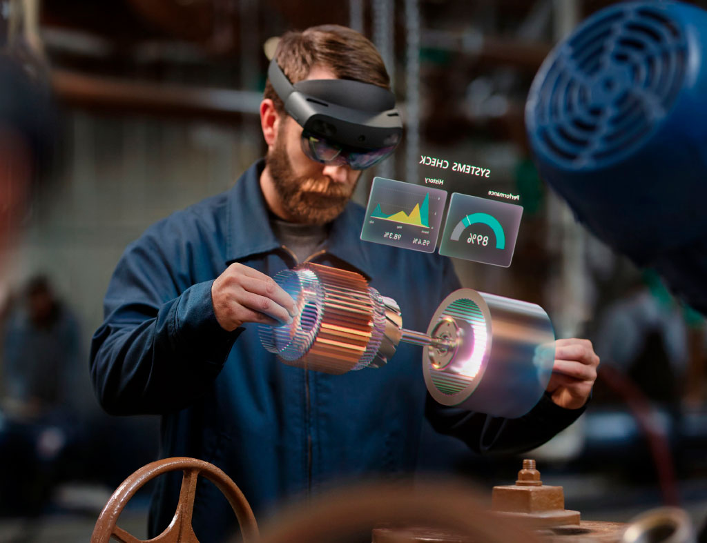 Visor de realidad virtual mostrando un recorrido inmobiliario en 360°