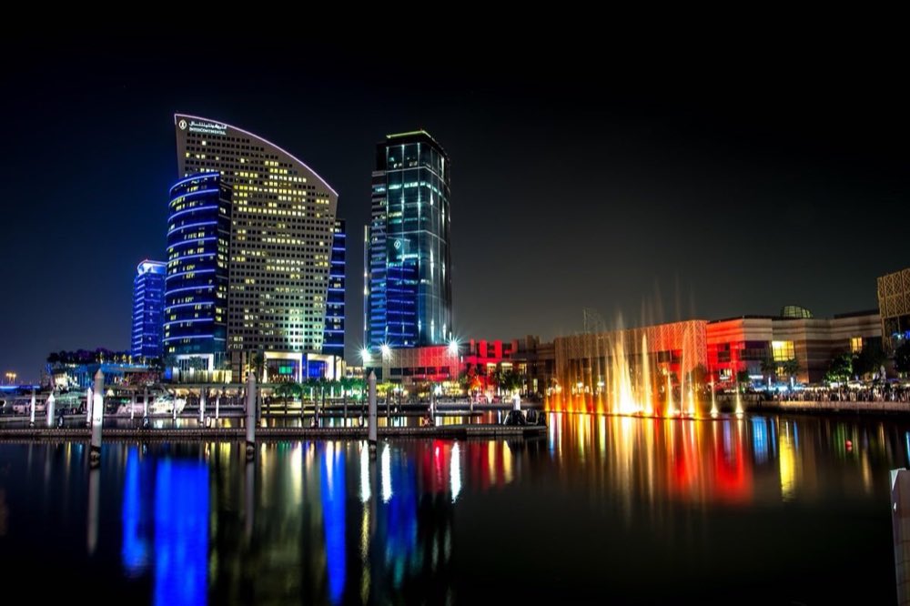 buildings, city, lake, city lights